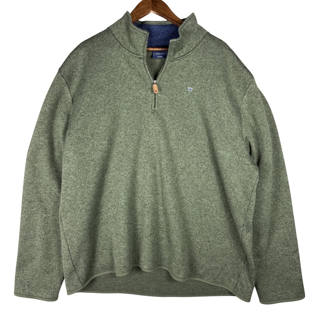 Crown & Ivy Pullover Mens 2XL Green Heather Quarter Zip Fleece Knit